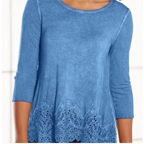 Soft Surroundings Delaynie Tunic Blue Size Small Crochet Eyelet Lace Trim - Picture 5 of 5